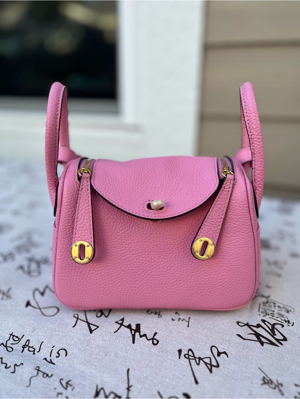 Handmade Pink Genuine Togo Leather Crossbody Handbag 19cm - New
